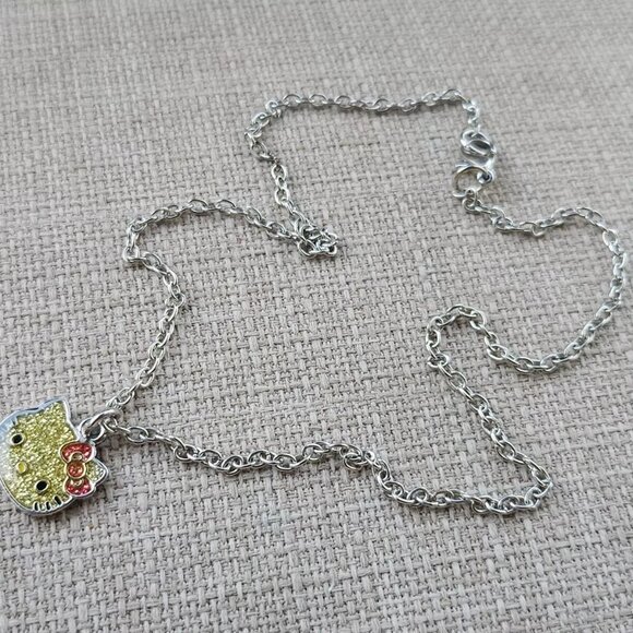 Sanrio Necklace Hello Kitty Yellow Tone Pendant Silver Tone Chain Jewelry - Picture 2 of 11